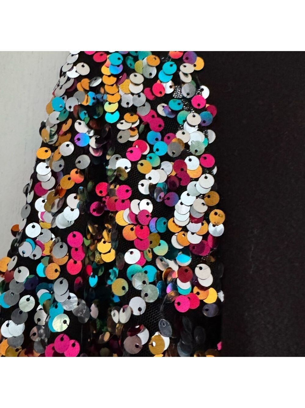 Maximalist Sequin Sleeve Mock Neck Top Statement Party Retro Glam - Picture 3 of 10